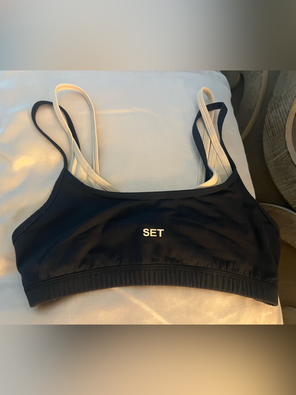 SET Active Black Sports Bra with White Contrast Straps